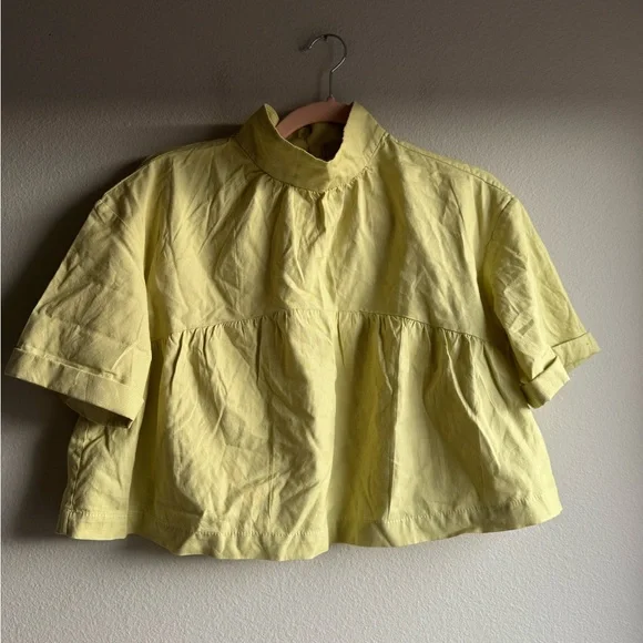 Everlane Boxy Mock Neck Crop Top Yellow Cotton size small - Picture 2 of 5